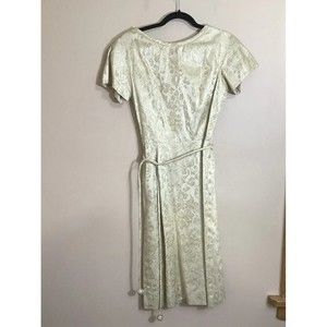 Vintage 50s 60s Jean Lang Womens Midi Dress Gold Brocade Belted Party New Years